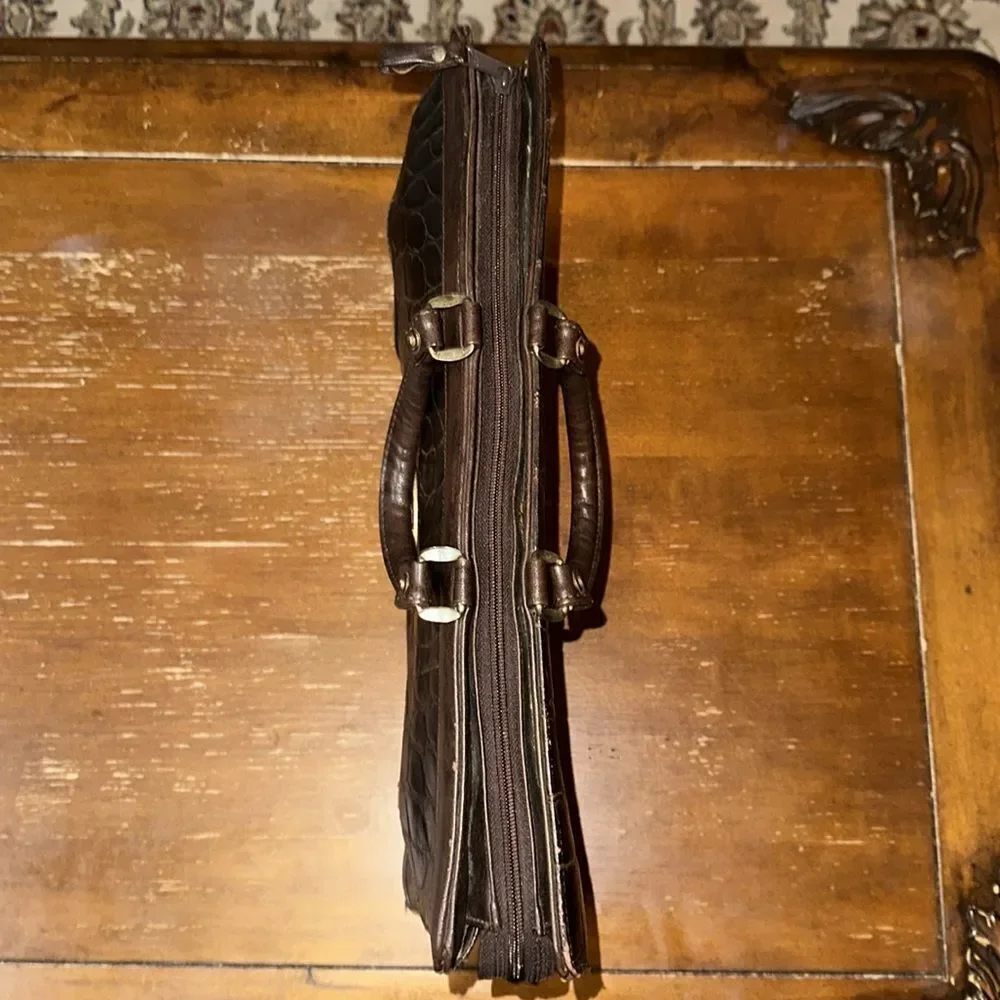 Jackson Brown Faux Pebbled Leather Laptop Document Accordion Briefcase Bag